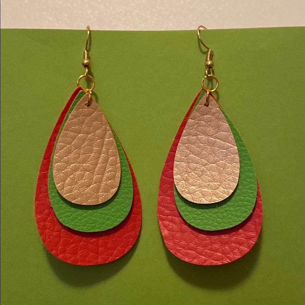 Handmade faux leather teardrop earrings